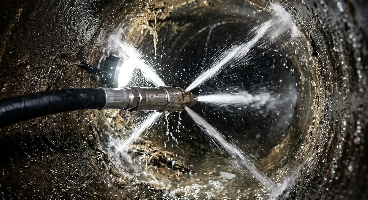 High-pressure hydro jetting nozzle cleaning sewer pipe for Storm Drain Cleaning in Bristol